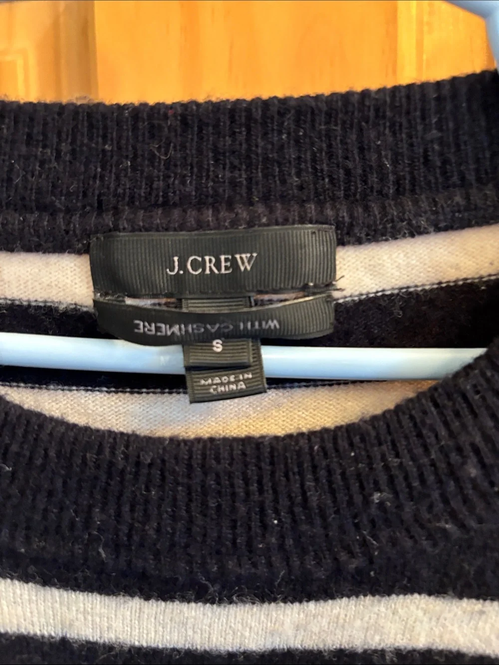 J. Crew Navy and White Striped Button-Shoulder Sweater